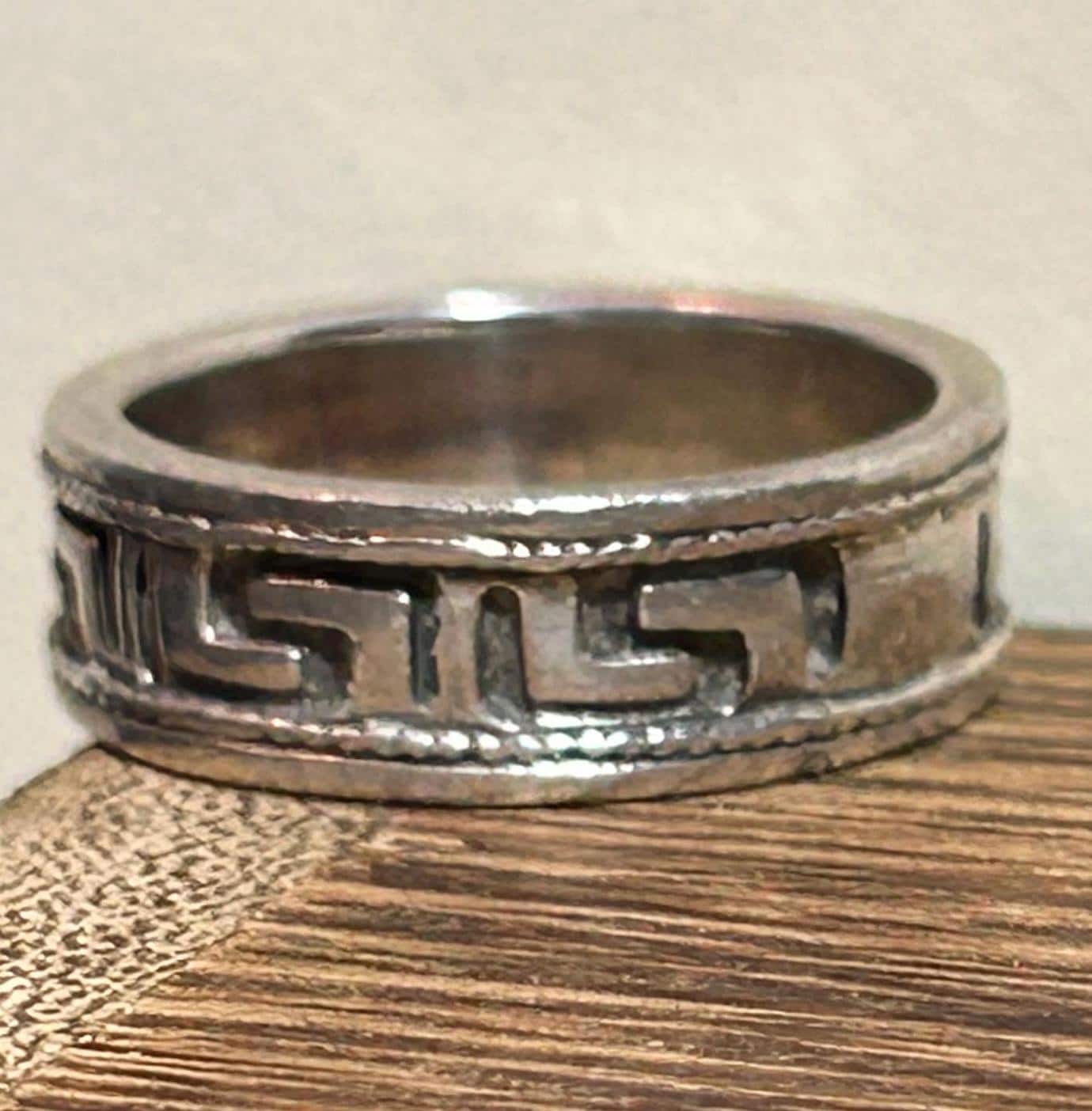 Greek Key Sterling Ring Band Sz 7.5 925 Silver Vintage Jewelry