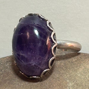 Danish Amethyst Sterling Ring Sz 5.25 MCM Mid Century Modern 50s 925 Silver Denmark Vintage Jewelry Birthday Anniversary Christmas Gift Boho