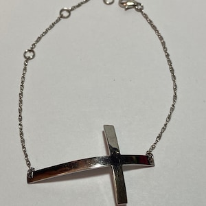 Sterling Sideways Cross Bracelet 6.25&quot; 7&quot; 8&quot; Adjustable 925 Silver Vintage Jewelry Confirmation Birthday Christmas Gift Religious Christian