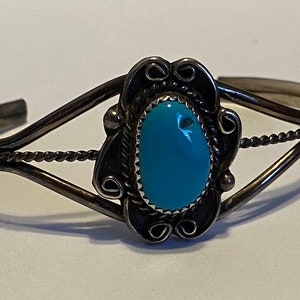 Fred Harvey Era Turquoise Sterling Cuff Bracelet 925 Silver Vintage Southwestern Jewelry Native Birthday Christmas Holiday Anniversary Gift