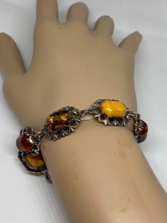 Baltic Amber Sterling Bracelet 7.25" Yellow Butte… - image 5