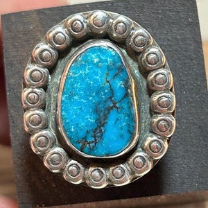 Fred Harvey Era Turquoise Sterling Ring Sz 6.25 Navajo 925 Silver Native Vintage Jewelry Birthday Anniversary Christmas Gift Tribal 40s Boho