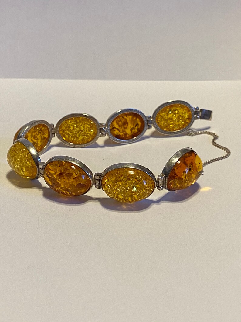 Baltic Amber Sterling Bracelet 7.5 Valerio Honey Polish Poland 925 Silver Vintage Jewelry Southwestern Anniversary Christmas Birthday Gift