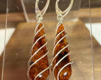 SEHR GROSSES Polnisches Bernstein Sterling Ohrringe Honig Cognac 925 Silber Polen Baltik Vintage Schmuck Jahrestag Geburtstag Weihnachtsgeschenk Valentinstag