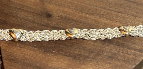 14K Sterling Heart Bracelet 7.5" Peru 14KT Gold 9… - image 7