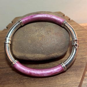 Milor Sterling Bracelet Bangle Clamper Italy 925 Silver Lavender Purple Enamel Vintage Jewelry Anniversary Birthday Christmas Gift Italian