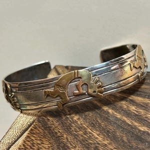 Navajo 12K Kokopelli Cuff Bracelet 12KT Gold Filled 925 Sterling Silver Storyteller Vintage Jewelry Native Birthday Christmas Gift Mother&#39;s