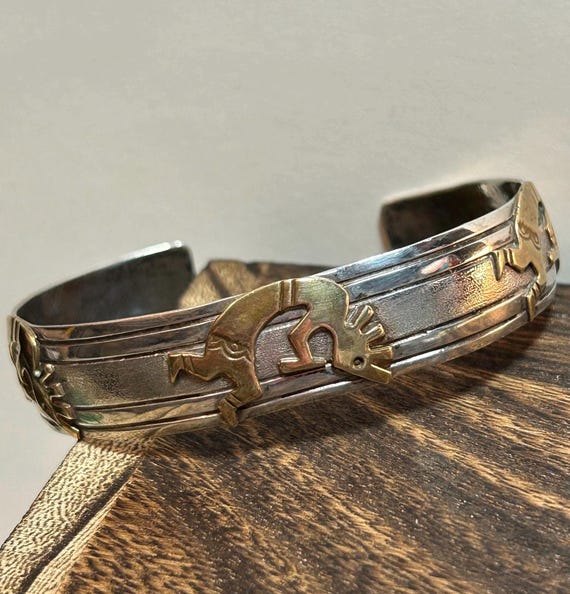Fascinating Native American Navajo 12k Gold Fill Kokopelli Sterling Silver Bracelet Fascinating Native American Navajo 12k Gold Fill Kokopelli Sterling Silver Bracelet