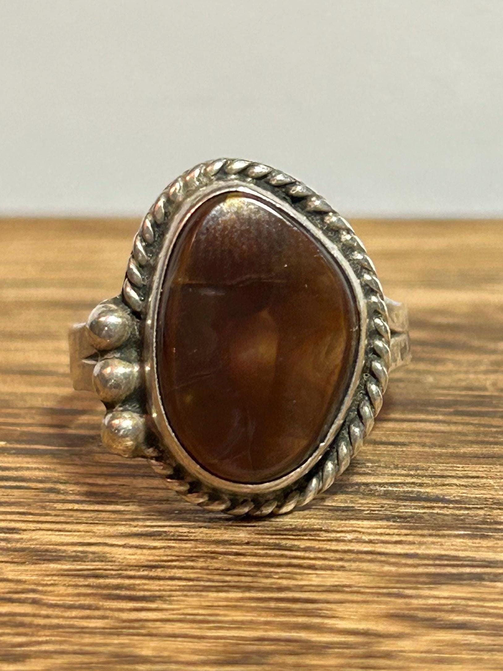 Navajo Petrified Wood Sterling Ring Sz 8.5 925 Silver Vintage