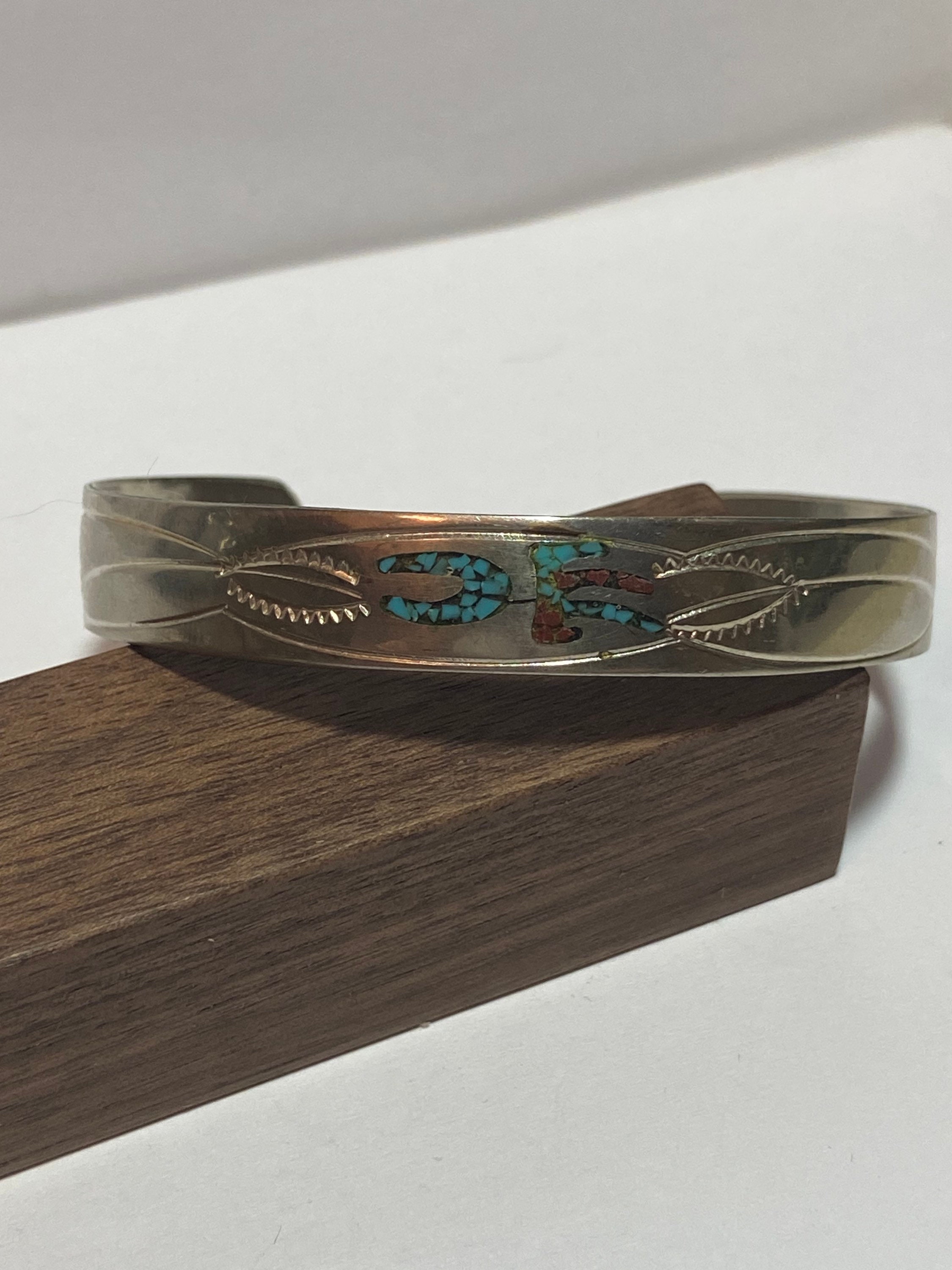 Navajo Turquoise Red Coral Sterling Storyteller Cuff Bracelet Multi ...