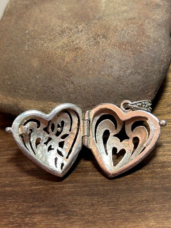 Garnet Sterling Heart Locket Pendant Marcasite Multi Stone 4