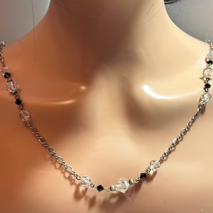 Swarovski Crystal Sterling Necklace 30&quot; Black Clear 925 Silver Vintage Jewelry Anniversary Birthday Christmas Gift Mother&#39;s Day Graduation