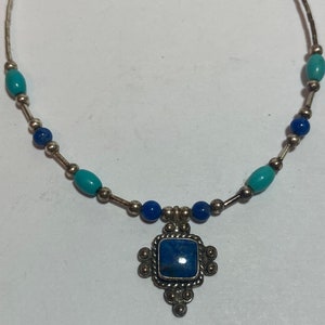 Multi Stone Sterling Choker Quoc Turquoise Lapis Lazuli Bib Necklace 925 Silver Vintage Southwestern Jewelry Birthday Christmas Gift