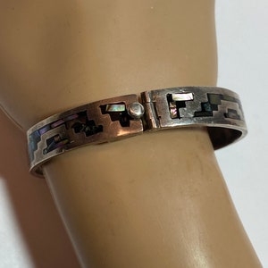 Taxco Abalone Sterling Bracelet Panel Bangle 925 Silver Panel Mexico Mexican Vintage Jewelry Anniversary Birthday Christmas Gift Mother's