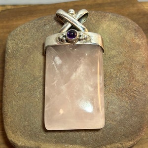 Sajen Multi Stone Sterling Pendant Amethyst Pink Rose Quartz 925 Silver Vintage Jewelry Southwestern Anniversary Christmas Birthday Gift