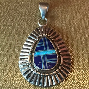 Navajo Multi Stone Sterling Pendant Opal Turquoise Lapis 925 Silver Vintage Jewelry Native Christmas Birthday Anniversary Mother&#39;s Day Gift