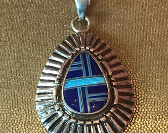 Navajo Multi Stone Sterling Pendant Opal Turquoise Lapis 925 Silver Vintage Jewelry Native Christmas Birthday Anniversary Mother's Day Gift