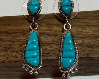 Sleeping Beauty Turquoise Sterling Earrings 925 Silver Vintage Jewelry Southwestern Anniversary Birthday Christmas Gift Valentine&#39;s Mother&#39;s
