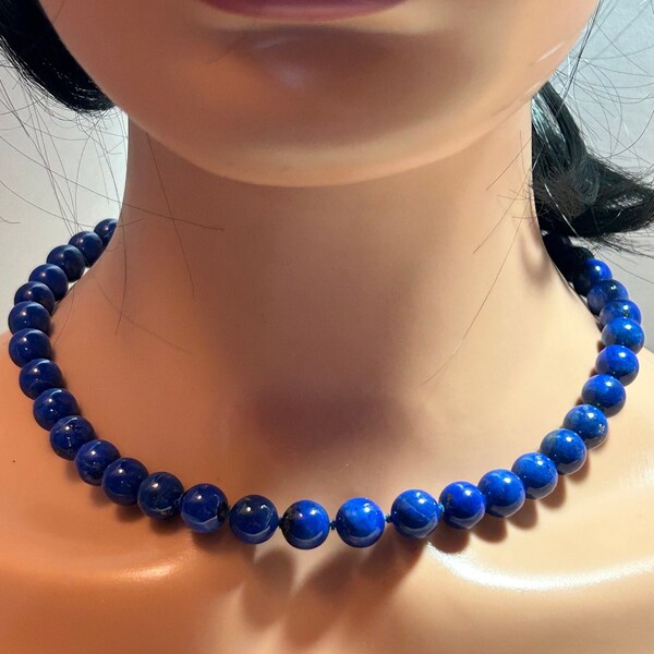 14K Lapis Necklace 18" 63g 9.5mm 14KT Gold Beads Lazuli Vintage Southwestern Jewelry Anniversary Birthday Christmas Gift Prom Graduation