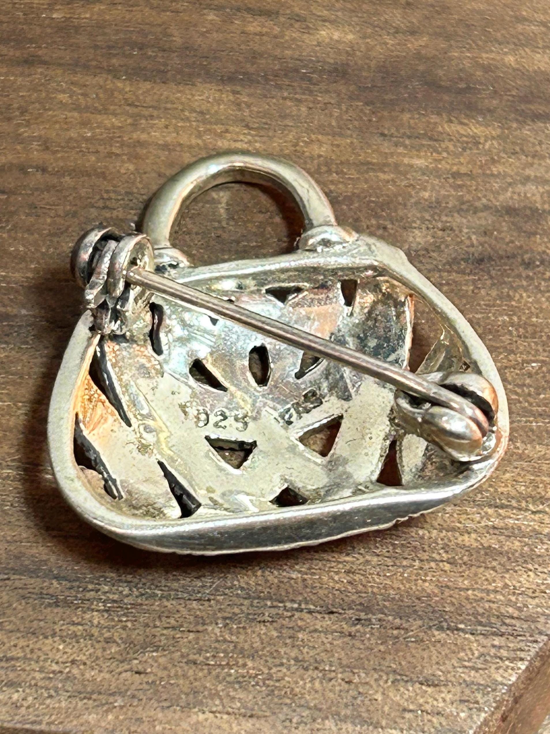 Marcasite Sterling Purse Brooch Pin 925 Silver Handbag