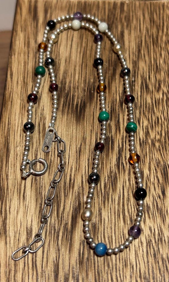 Multi Stone Sterling Beaded Necklace Adjustable L… - image 6