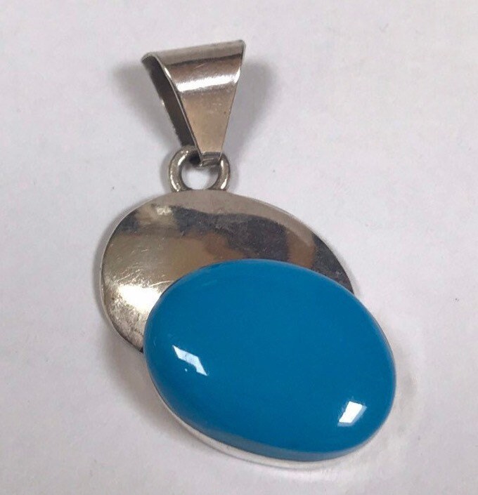 Turquoise Sterling Pendant 925 Silver Blue Mexican Mexico City