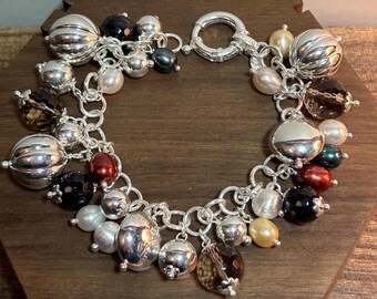 Milor Multi Stone Sterling Cha Cha Charm Bracelet 7