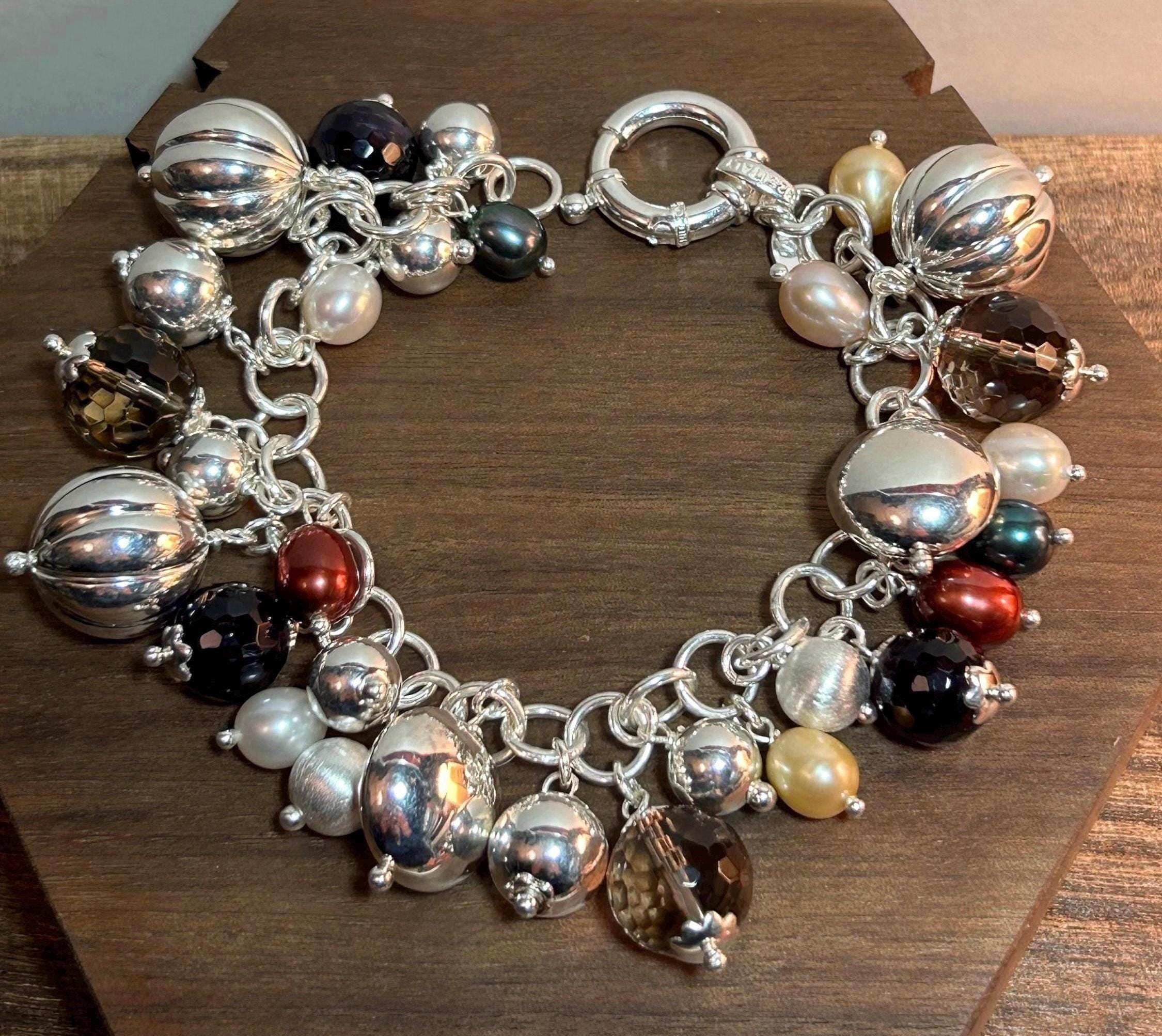 Milor Multi Stone Sterling Cha Cha Charm Bracelet 7
