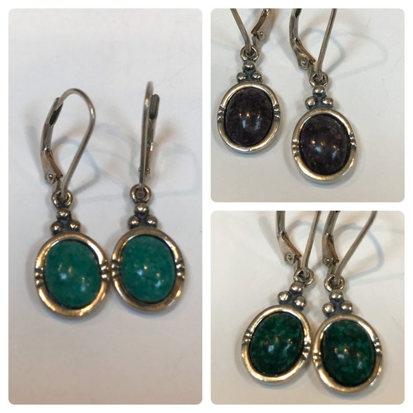 Carolyn Pollack Interchangeable Sterling Earrings Maw Maw Sit Turquoise Charoite 925 Silver Relios Vintage Jewelry Southwestern Gift Hoops