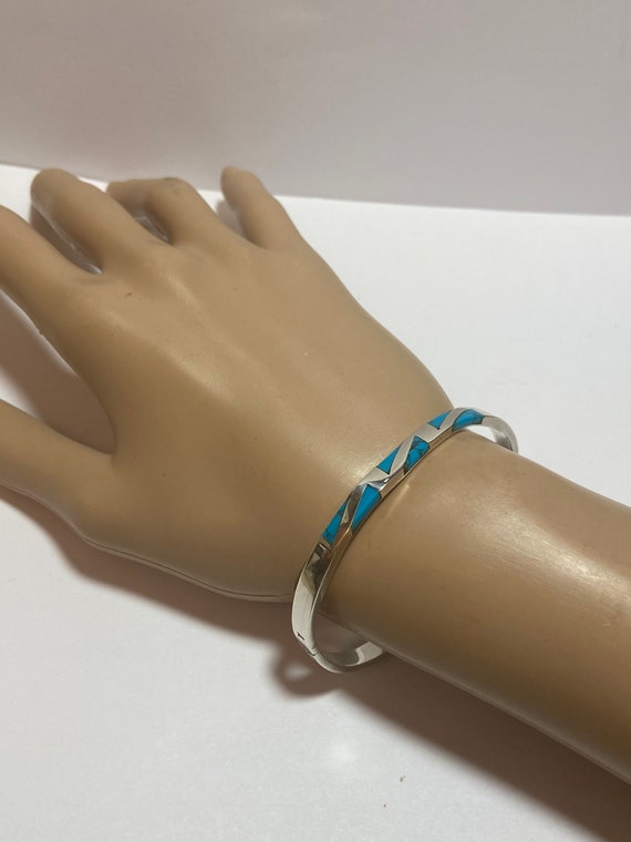 Turquoise 950 Sterling Bracelet Bangle Cuff Silve… - image 4