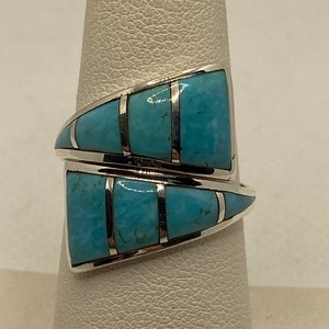 Sleeping Beauty Turquoise Sterling Bypass Ring 925 Silver Men&#39;s Unisex Vintage Jewelry Southwestern Anniversary Birthday Christmas Gift