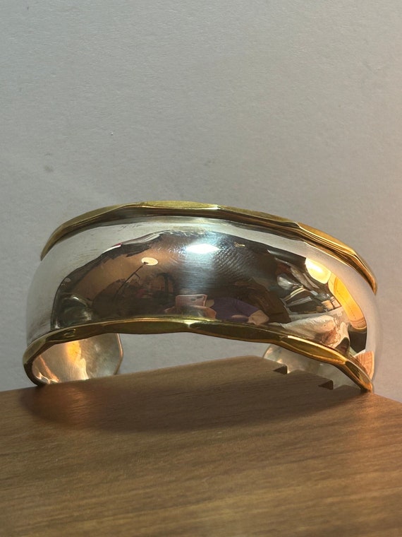 Taxco Sterling Cuff Bracelet Brass 925 Silver Mexi