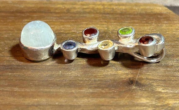 Multi Stone Sterling Pendant Moonstone Garnet Peridot Citrine Amethyst 925 Silver Vintage Jewelry Southwestern Christmas Birthday Gift Boho View 5