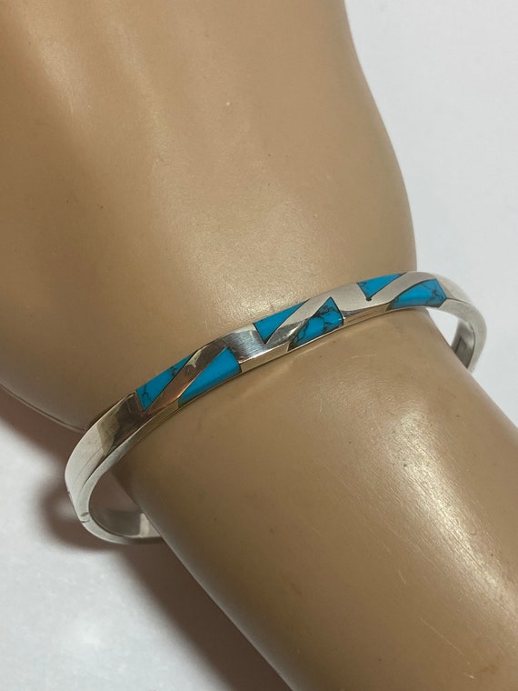 Turquoise 950 Sterling Bracelet Bangle Cuff Silve… - image 1