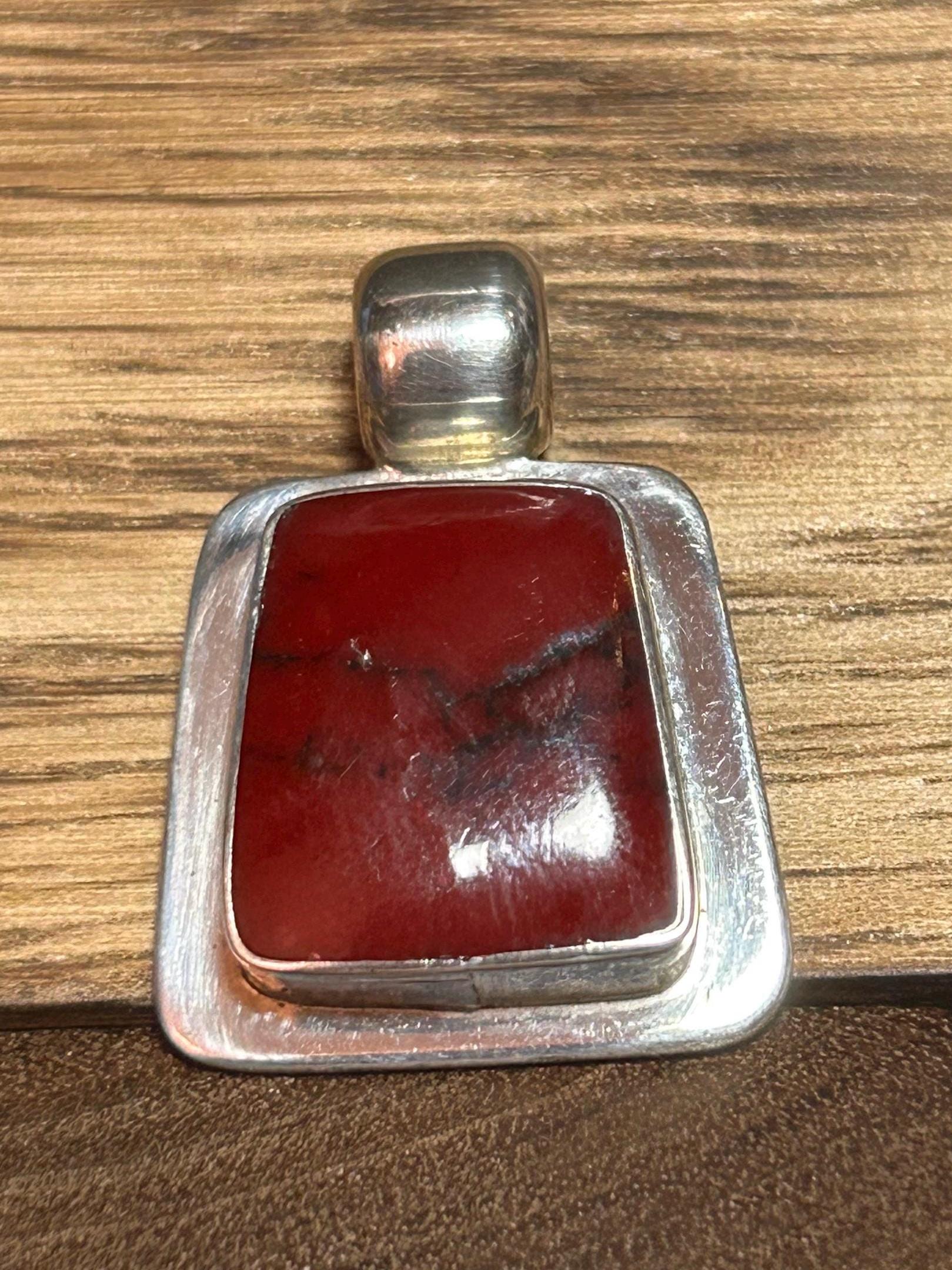 ATI Red Jasper Sterling Pendant 4 Necklace 925 Silver Mexico