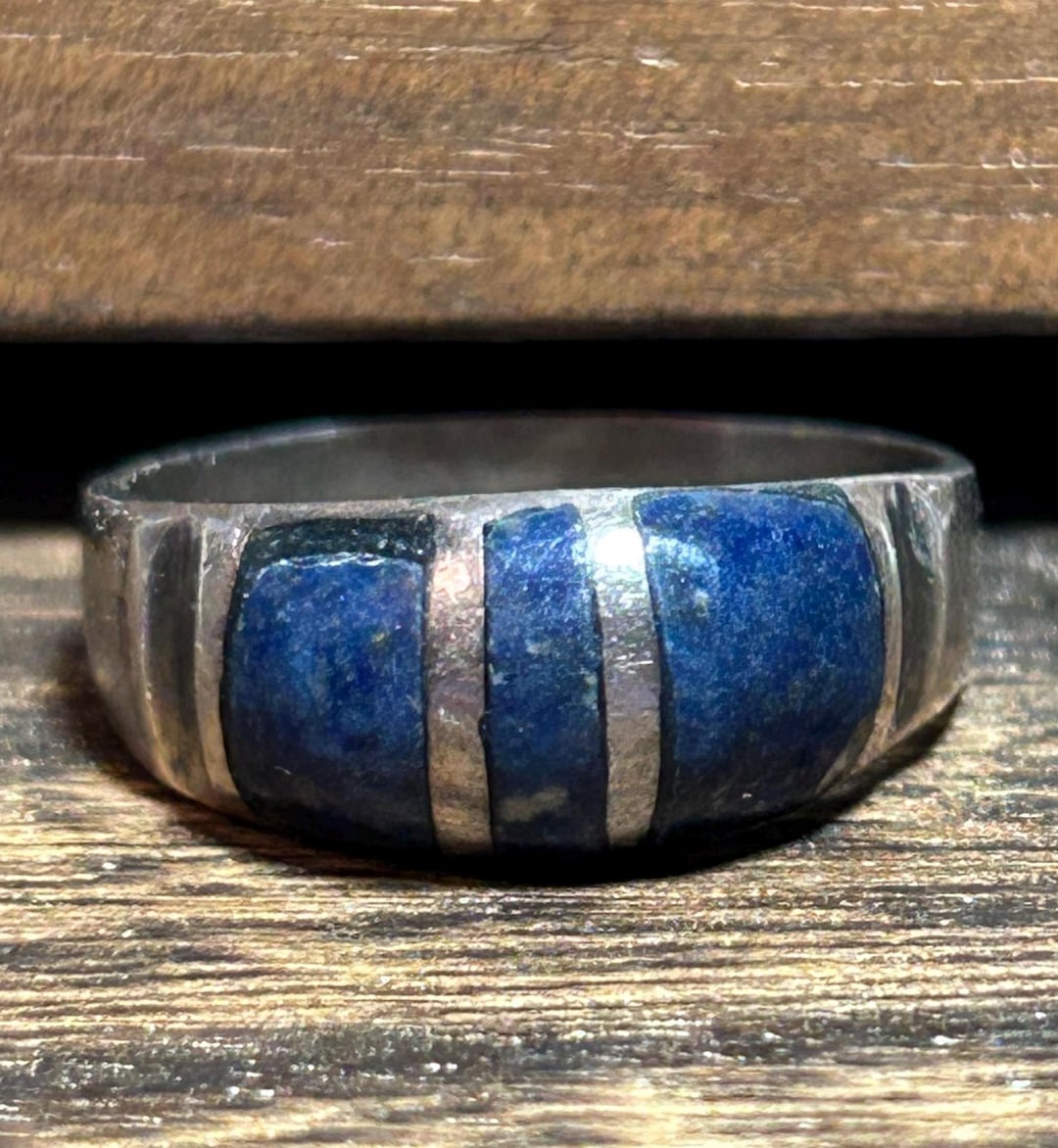 Incas Lapis 950 Sterling Ring Sz 7.5 Lazuli Silver Peru Domed Band ...
