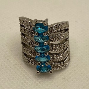 HUGE London Blue Topaz Sterling Ring Sz 6 925 Silver Vintage Jewelry Birthday Anniversary Graduation Christmas Gift Valentine&#39;s Day