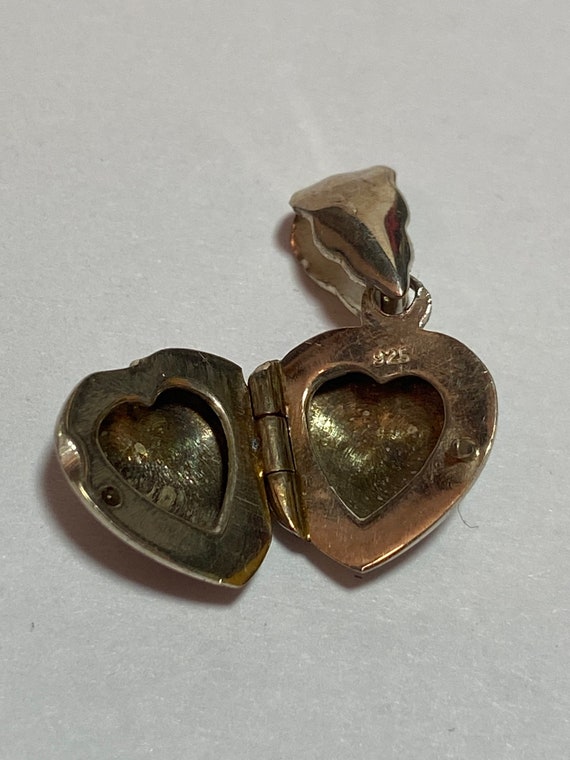 Sterling Heart Locket Pendant 4 Necklace Etched 9… - image 3