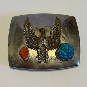 Turquoise Red Coral Eagle Sterling Belt Buckle 925 Silver Nickel Unisex Men&#39;s Vintage Jewelry Southwestern Native Birthday Anniversary Gift