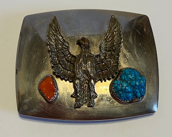Navajo Handmade Sterling Silver Detailed Turquoise and Coral  display picture 1