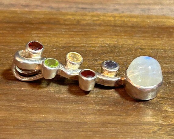 Multi Stone Sterling Pendant Moonstone Garnet Peridot Citrine Amethyst 925 Silver Vintage Jewelry Southwestern Christmas Birthday Gift Boho View 4
