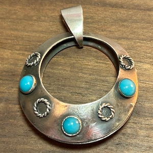 RESERVED FOR JENNA Taxco Turquoise Sterling Pendant 30s 925 Silver Mexico Mexican Vintage Jewelry Southwestern Anniversary Christmas