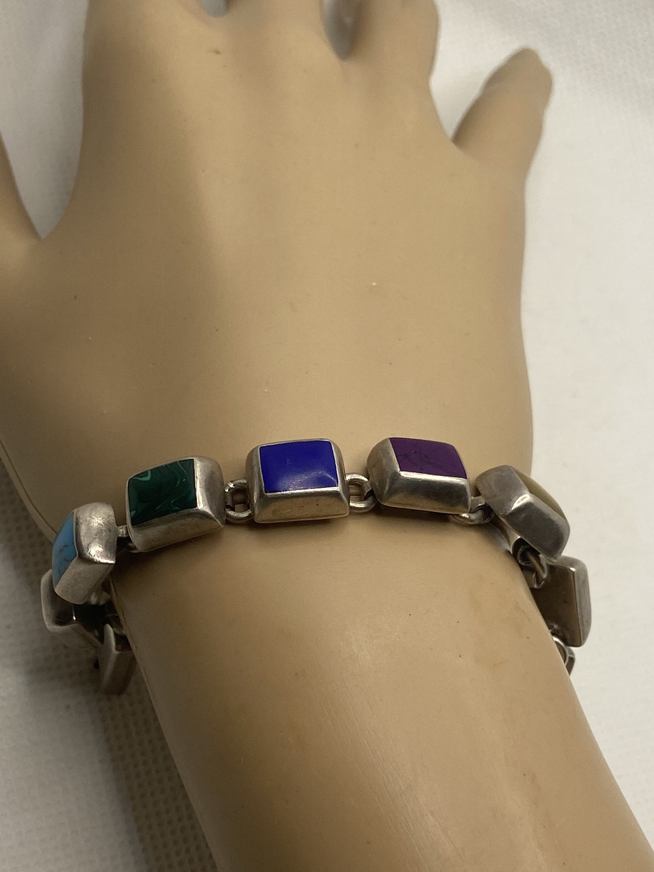 Taxco Multi Stone 950 Sterling Bracelet 7.25 Turquoise - Etsy Canada
