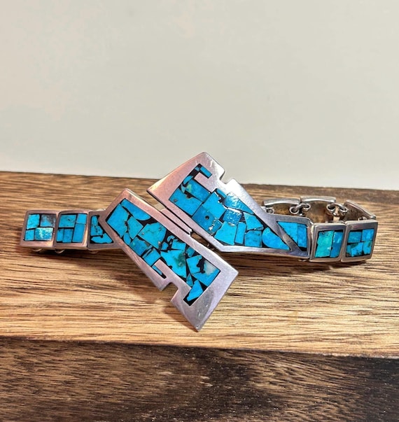 Taxco Turquoise Sterling Bracelet 53.6g 7.5” 925 Silver Mexico