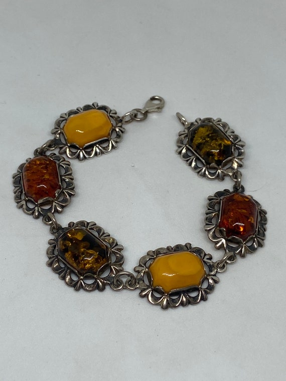 Baltic Amber Sterling Bracelet 7.25" Yellow Butte… - image 1