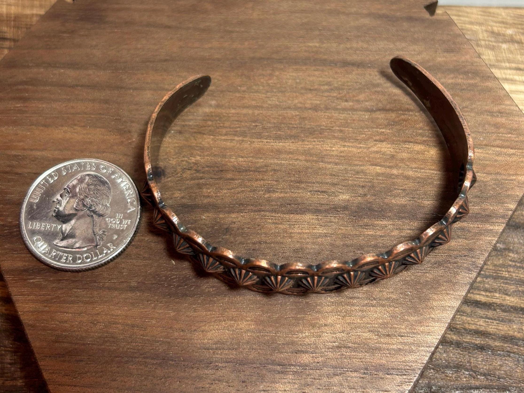 Fred Harvey Era Copper Cuff Bracelet Navajo Stamped Arrows