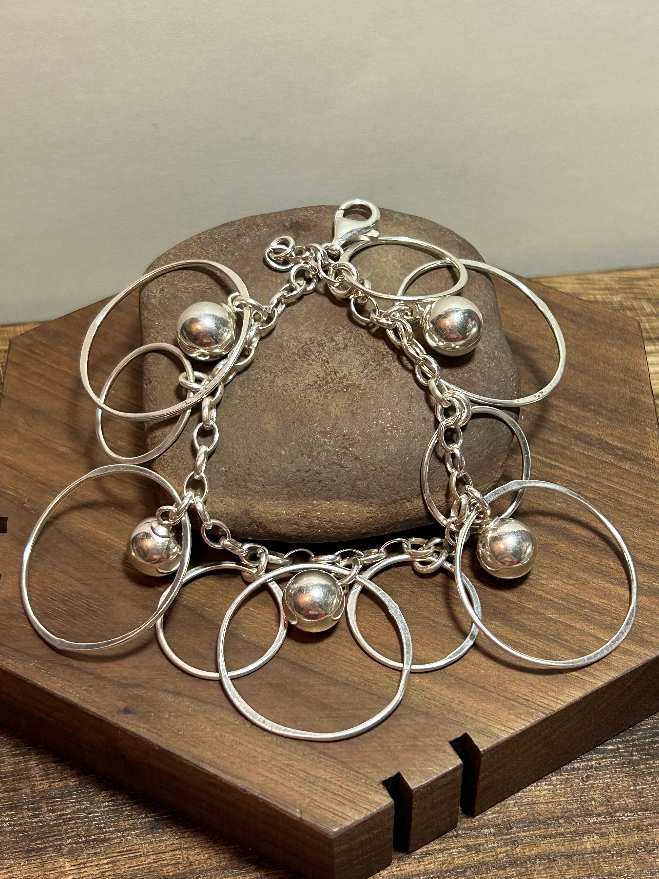 アクセサリー Italy 925 balls cuff bangle Italy Real Solid 925 Sterling Silver 1.5
