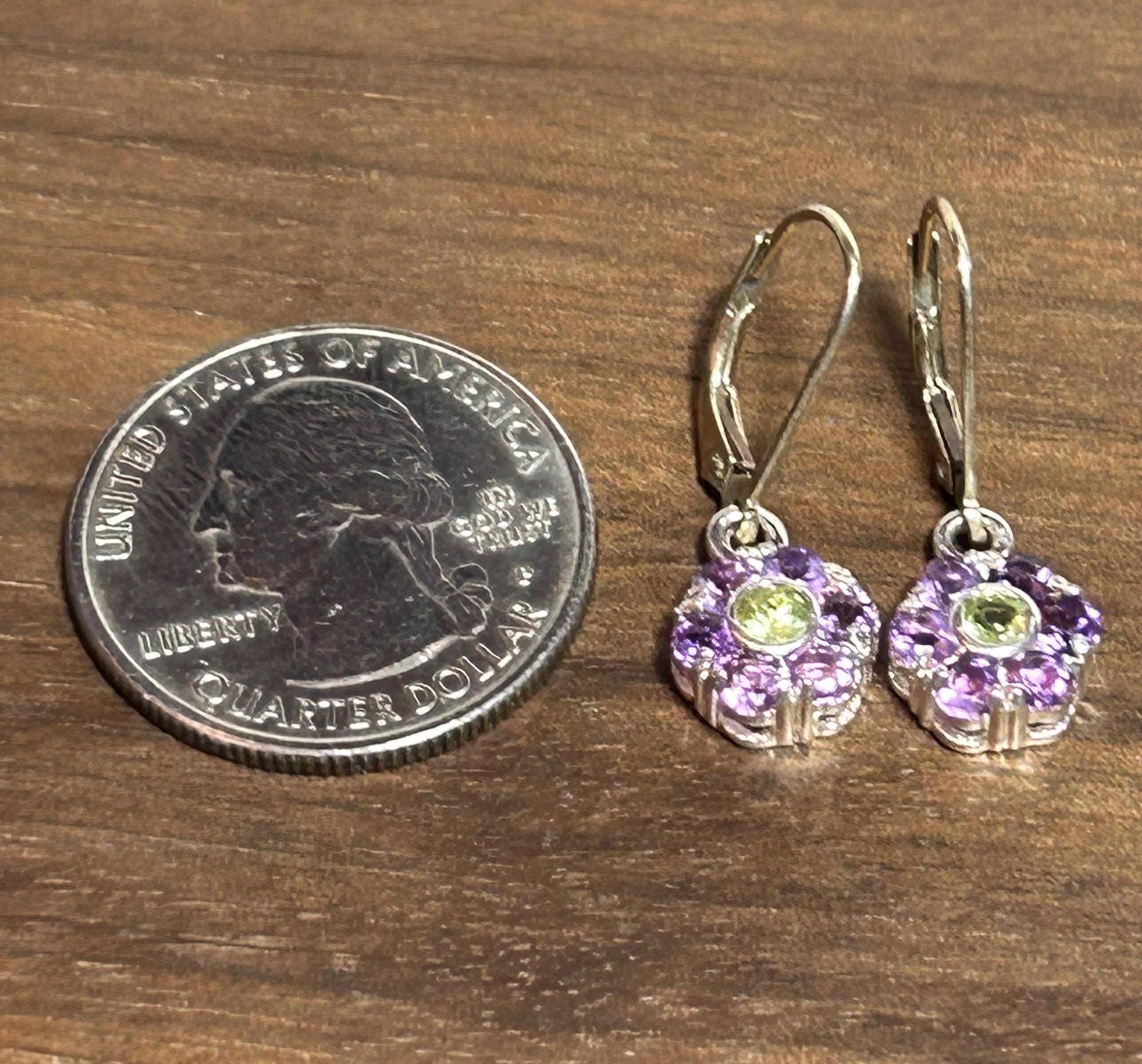 ペリドット アメジスト スターリング フラワー イヤリング マルチ