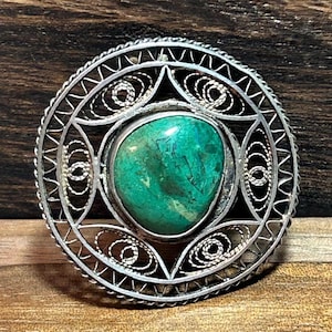 Broche avec pendentif en pierre d&#39;Eilat Israël Jérusalem en filigrane d&#39;argent 925 bijoux vintage cadeau d&#39;anniversaire de Noël judaïque Terre sainte nuptiale