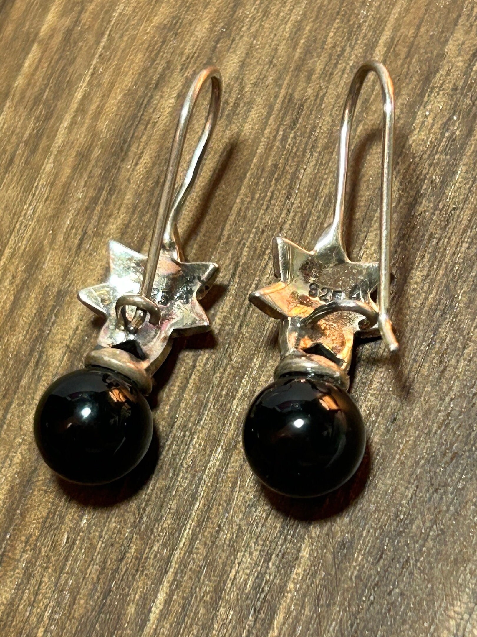 Boucles D'oreilles Argent 925‰ Onyx Et Marcassite - Dormeuses, Fabriqué En Italie, Neuf